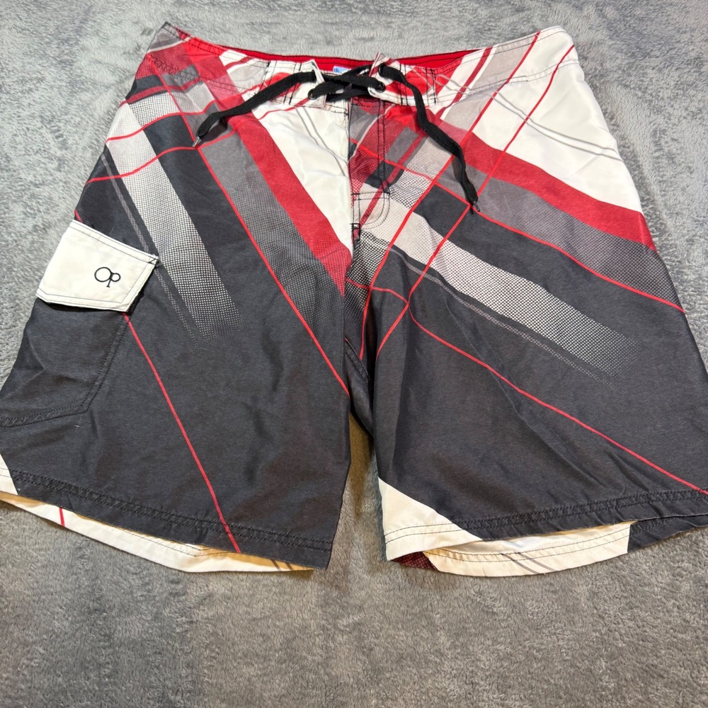 Ocean Pacific Mens Red Black Plaid VTG Board Shorts Size 36 OM10313Y-80